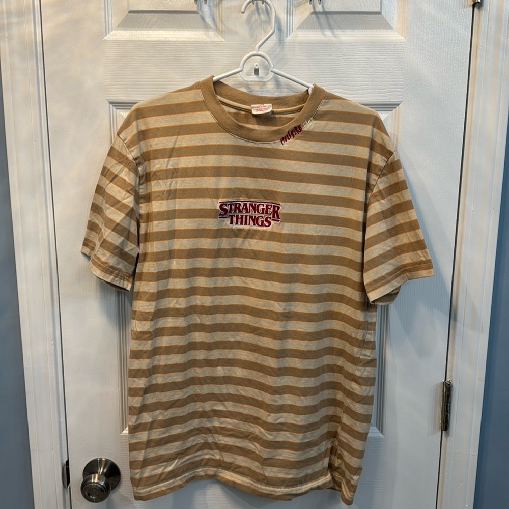 PacSun Beige and White Striped Short Sleeve Tee